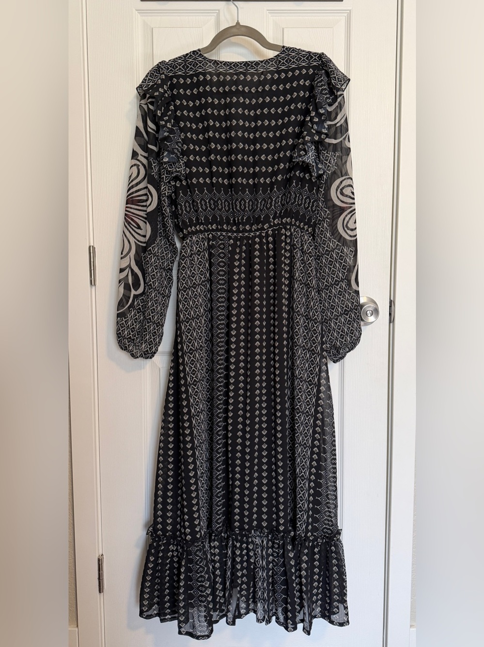 See and Be Seen Boho Mixed Geometric Print Sheer Sleeve Maxi Dress Size M - Picture 9 of 10